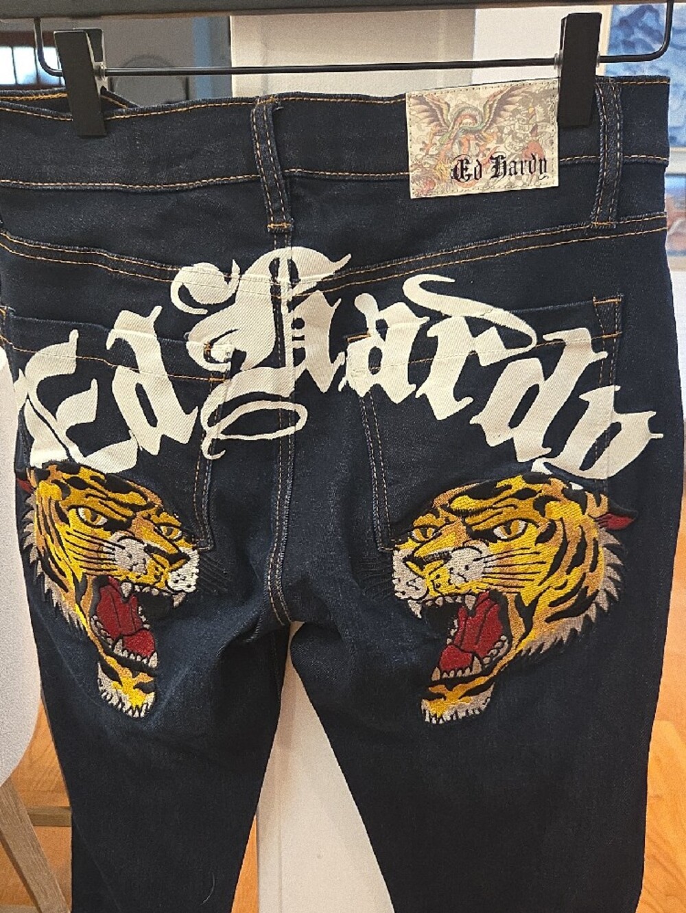 Ed Hardy Men's Slim Straight Jeans in Dark Indigo w/ Tigers' Accents 28x31 NWT